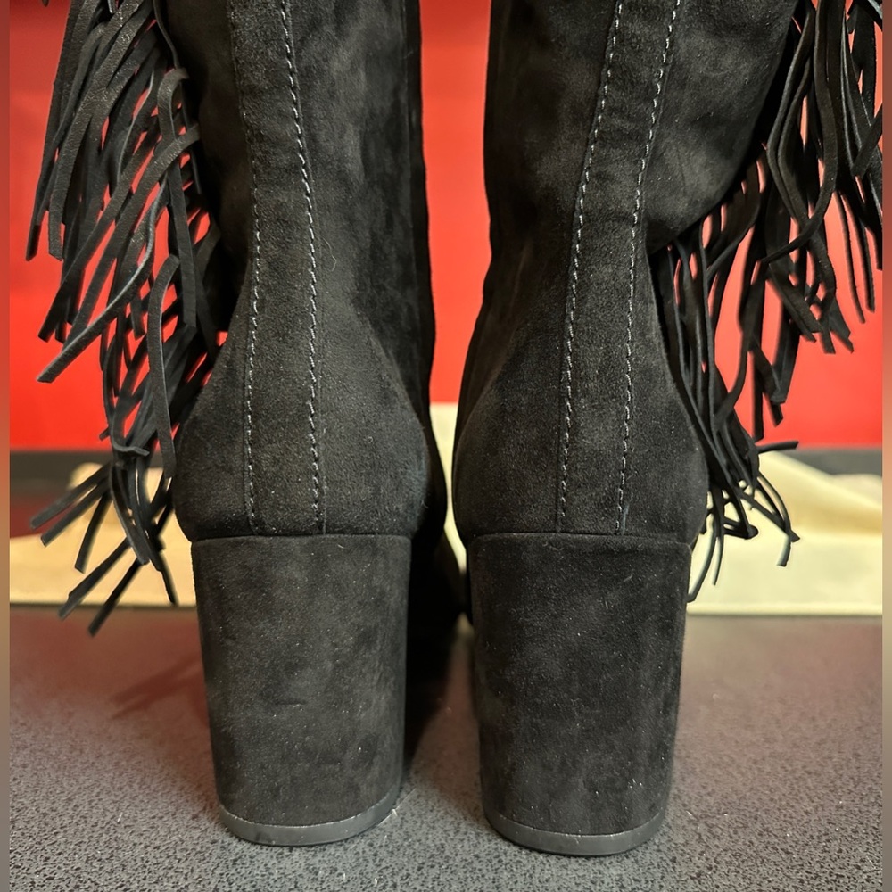 Frye Jodie Over The Knee Fringe Black Suede New with Tags & Box Women’s Sz 8.5M - Picture 8 of 16